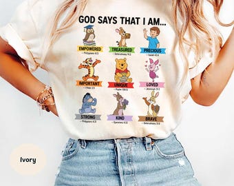 Gott sagt, ich bin Winnie The Pooh Comfort Colors Shirts, Pooh-Comic-Figuren T-Shirt, Pooh und Freunde Gott Zitate Comfort Colors T-Shirt