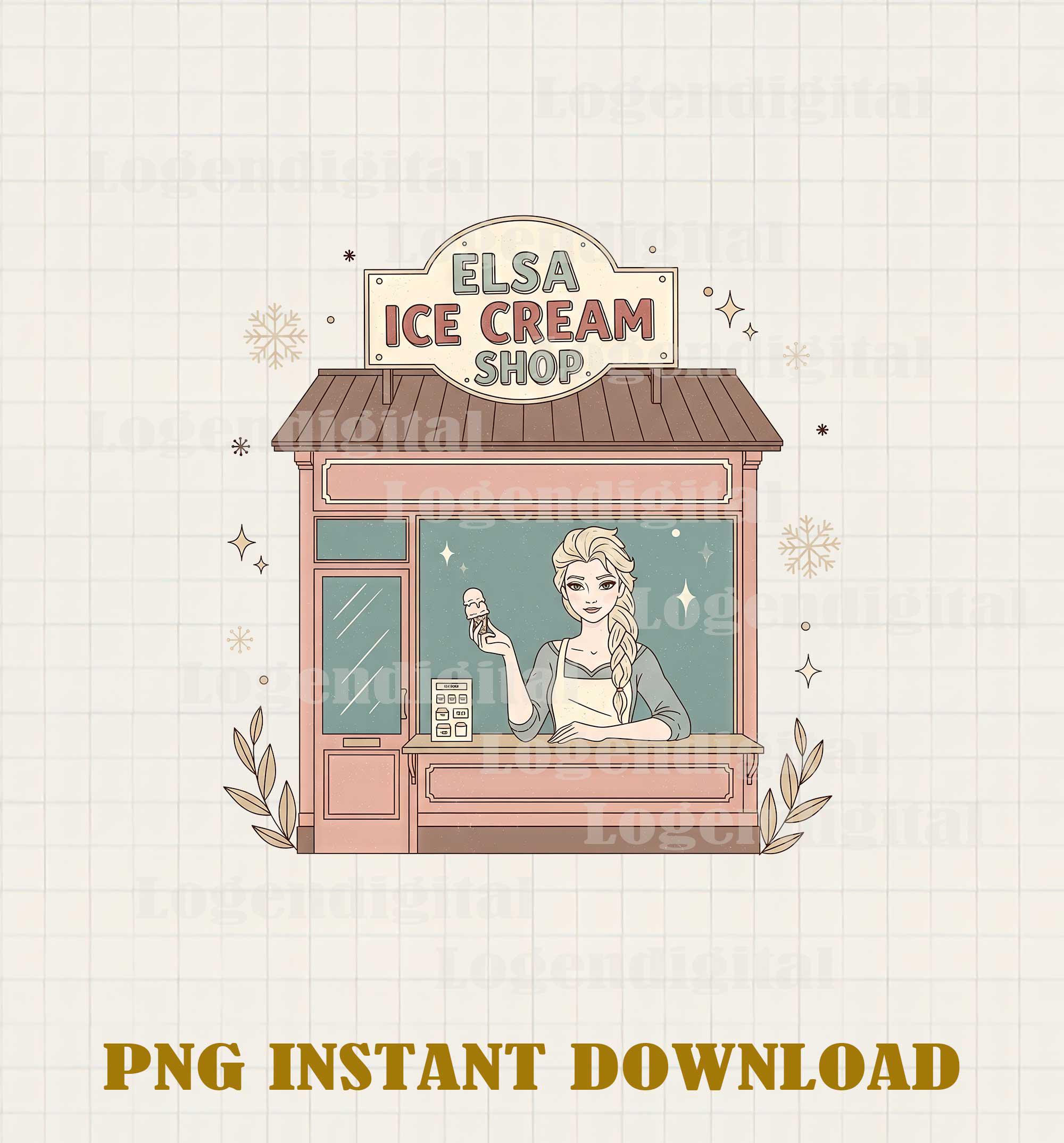 Elsa Ice Cream Shop Funny Png, Disney Princess Elsa Ice Cream Sublimation Png, Elsa Princess Vintage Funny Png files