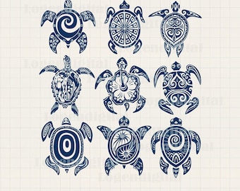 Polynesian Turtle SVG Bundle, Tribal Sea Turtle Tattoo Designs Svg, Hawaiian Honu Turtle Svg Vector Cut Files for Cricut