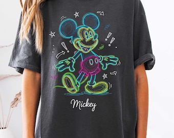 Micky Disney Neon Vintage Style Comfort Farben Hemden, Disney Mickey Retro Shirts, Disney Cartoon Neon Comfort Farben T-Shirt