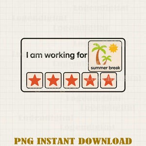 Peut inclure: Un graphique noir et blanc avec le texte "Je travaille pour les vacances d'été" et un système de notation à cinq étoiles avec quatre étoiles remplies en rouge.