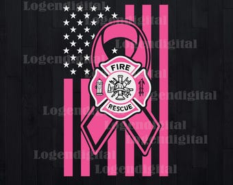 Fire Rescue America Flag Firefighter Svg, Firefighter Breast Cancer Svg, Fire Rescue Pink Ribbon Svg, Breast Cancer Svg Png Dxf Eps Cricut