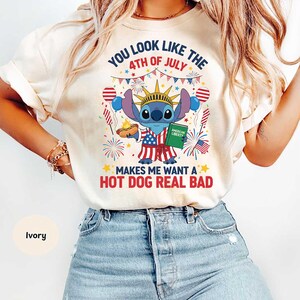 4th of July Stitch Hot Dog Comfort Colors T Shirt, Disney Stitch America Flag Shirts, Disney Cartoon 4th Of July Comfort Colors T Shirt