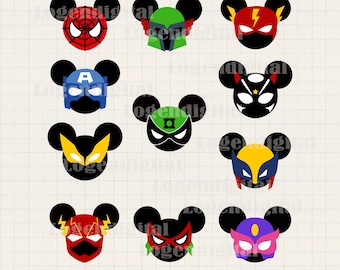 Superhero Mickey Mouse Head Svg Bundle, Mickey Head Disney Superheroes Inspired Svg PNG EPS DXF Files for Cricut Silhouette