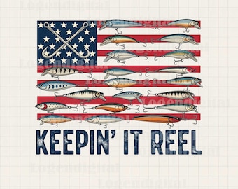 Fishing Lures USA Flag Png, Keepin’ It Reel Patriotic Png, Fishing America Flag Png, Funny Fishing Sublimation Png