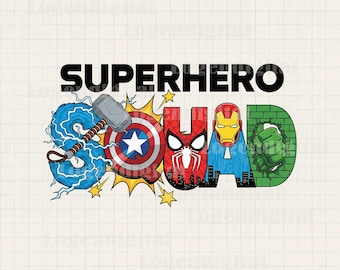Superhero Squad Png, Superheroes Png, Superhero Avengers Png, Kids Superhero png, Avengers Squad Sublimation