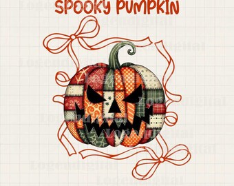 Patchwork Pumpkin Spooky Png, Patchwork Pumpkin Png, Spooky Halloween Patchwork Sublimation Png