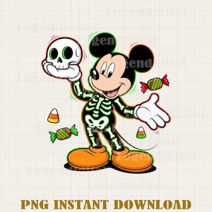 Cute Neon Halloween Skeleton Mickey Mouse Png