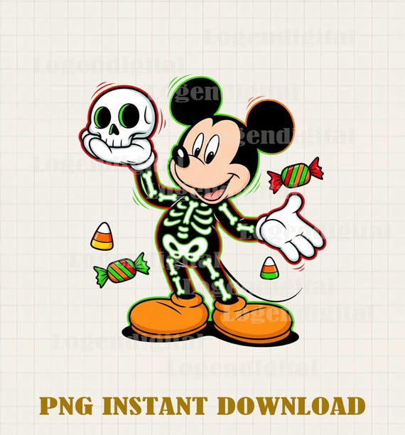 Cute Neon Halloween Skeleton Mickey Mouse Png, Trick or Treat Candy Disney Sublimation Png, Costume Mickey Skeleton Png files
