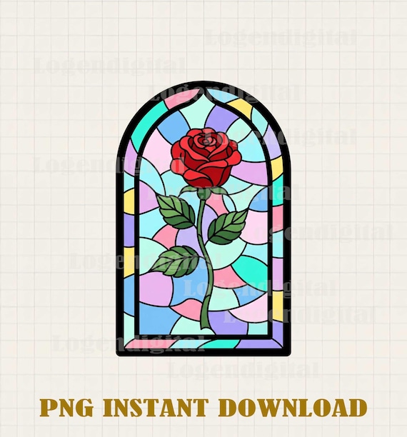 Stained Glass Rose Png Sublimation, Beauty and the Beast Png, Rose Beauty and the Beast Sublimation Png