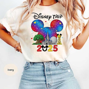 T-shirts Disney Trip 2025 comfortkleuren, T-shirts Disney Trip, Mickey Head Disney Cartoon comfortkleuren T-shirt