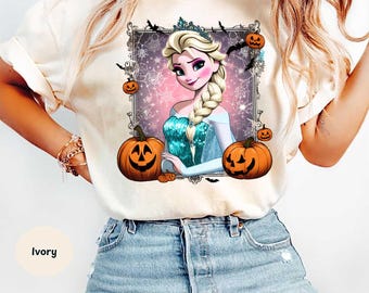 Elsa Princess Pumpkin Halloween Comfort Colors T Shirts, Princess Disney Halloween Shirts, Disney  Halloween Comfort Colors T Shirt
