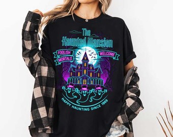 The Haunted Mansion Welkom Folish Mortals Comfort kleuren T-shirts, Halloween Haunted Mansion neon T-shirts, Folish Mortals neon T-shirt