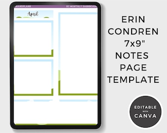 Erin Condren 7x9 Monatliche Notizen Seite Planer Sticker Vorlage: Bearbeitbares Canva Kit (Digitaler Download)
