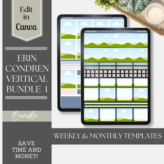 Erin Condren 7x9 Vertical Planner Stickers: Weekly & Monthly Canva Templates (Digital Download)