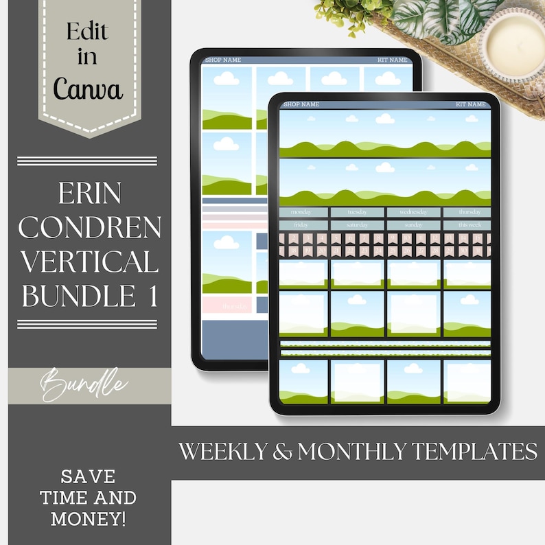 Erin Condren 7x9 Vertical Planner Stickers: Weekly & Monthly Canva Templates (Digital Download) image 1
