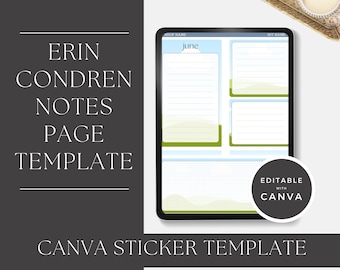 Erin Condren 7x9 Notes Page Sticker Template (2024-2025 Planer): Bearbeitbare Canva Stickers (Digitaler Download)