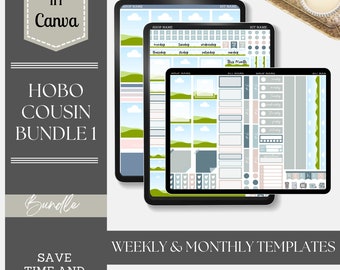 Hobo Cousin Sticker Kit Bundle 1, Canva Planner Sticker Templates, Editable Sticker Templates, Commercial Use