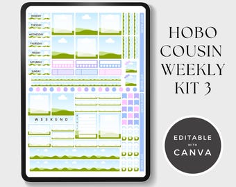 Hobonichi Cousin Weekly Sticker Kit 3 Template: Editable Canva Stickers (Digital Download)