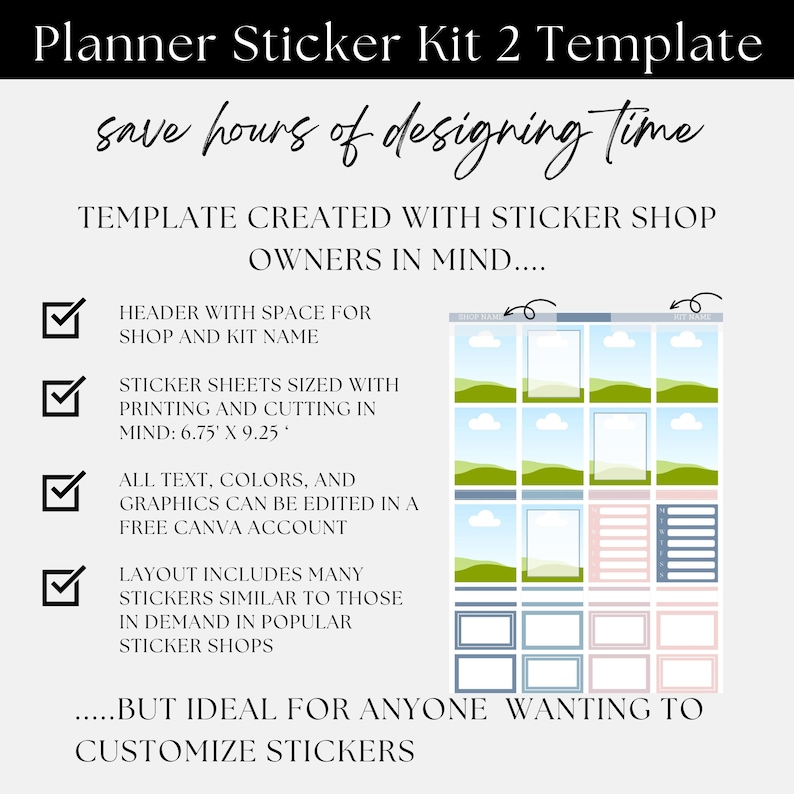 Erin Condren Planner Sticker Kit 2, Canva Template, Editable Template, Blackout Files for Cricut ...
