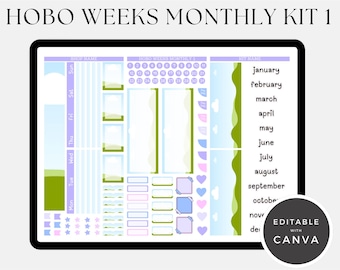 Hobonichi Weeks Monthly Sticker Kit 1 Vorlage: Bearbeitbare Canva-Aufkleber (Digitaler Download)