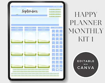 Happy Planner Monthly Sticker Kit 1 Vorlage: Bearbeitbare Canva Stickers für die Classic HP (Digitaler Download)