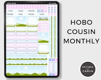 Hobonichi Cousin Monthly Sticker Kit Vorlage: Bearbeitbare Canva-Aufkleber (Digitaler Download)