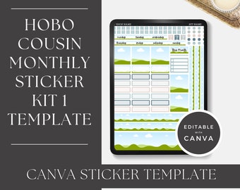 Hobonichi Cousin Monthly Sticker Kit 1 Template, Canva Editable Sticker Template, Blackout File for Cricut and Silhouette, Commercial Use