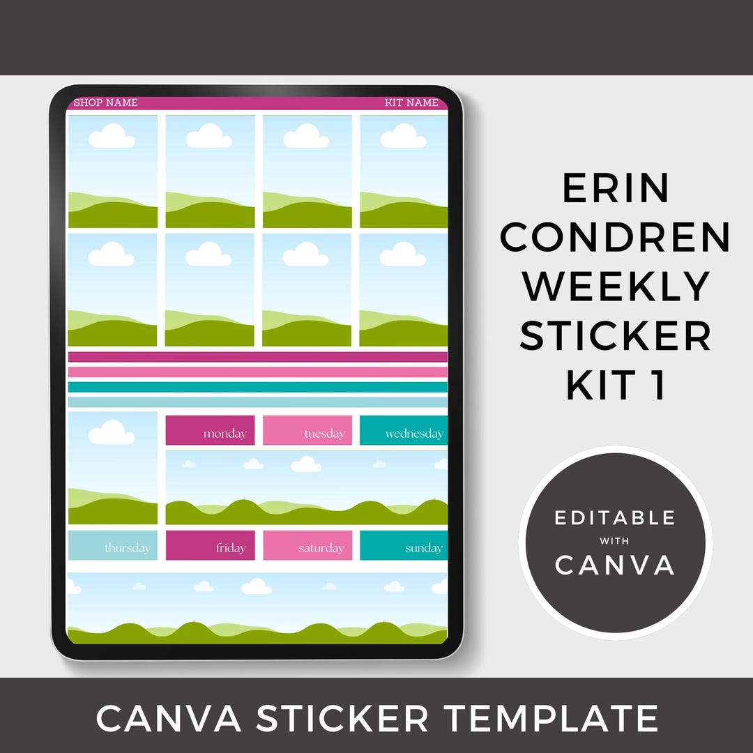 Erin Condren 7x9 Weekly Sticker Kit 1 Template: Editable Canva Stickers ...