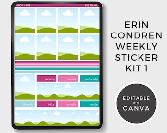 Erin Condren 7x9 Weekly Sticker Kit 1 Template: Editable Canva Stickers (Digital Download)