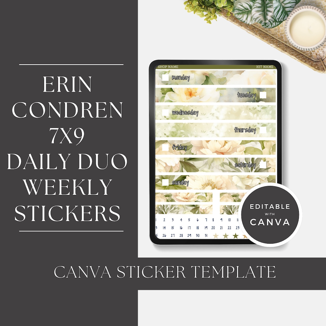 Erin Condren 7x9 Daily Duo Sticker Kit Template: Editable Canva ...