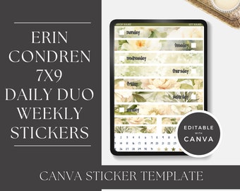 Erin Condren 7x9 Daily Duo Sticker Kit Vorlage: Bearbeitbare Canva Stickers (Digitaler Download)