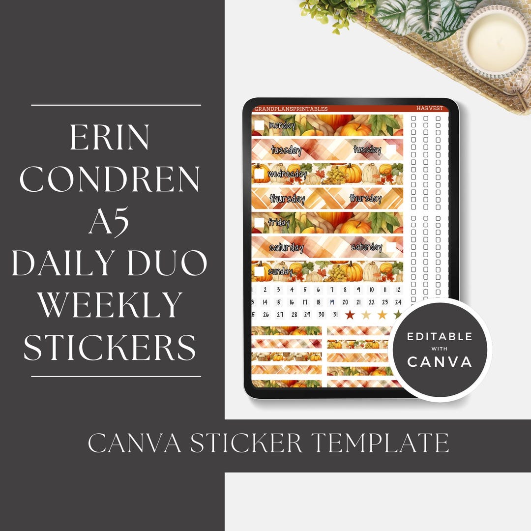 Erin Condren A5 Daily Duo Sticker Kit Template: Editable Canva Stickers ...