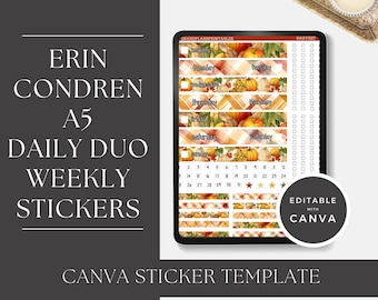 Erin Condren A5 Daily Duo Sticker Kit Vorlage: Bearbeitbare Canva-Aufkleber (Digitaler Download)