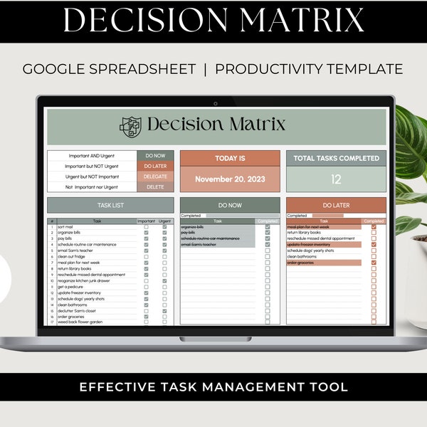 Decision Matrix Google Sheet, Task Management Tool, Time Management Tool, Productivity Booster, Priority Checklist