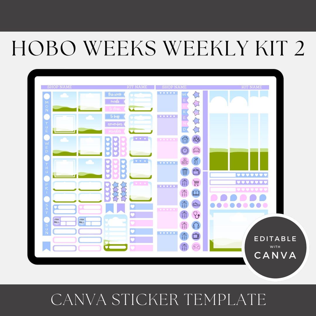 Hobonichi Weeks Weekly Sticker Kit 2 Template: Editable Canva Stickers ...