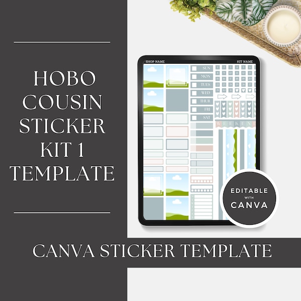 Hobonichi Cousin Sticker Kit 1 Template, Canva Template, Editable Sticker Template, Blackout File for Cricut and Silhouette, Commercial Use