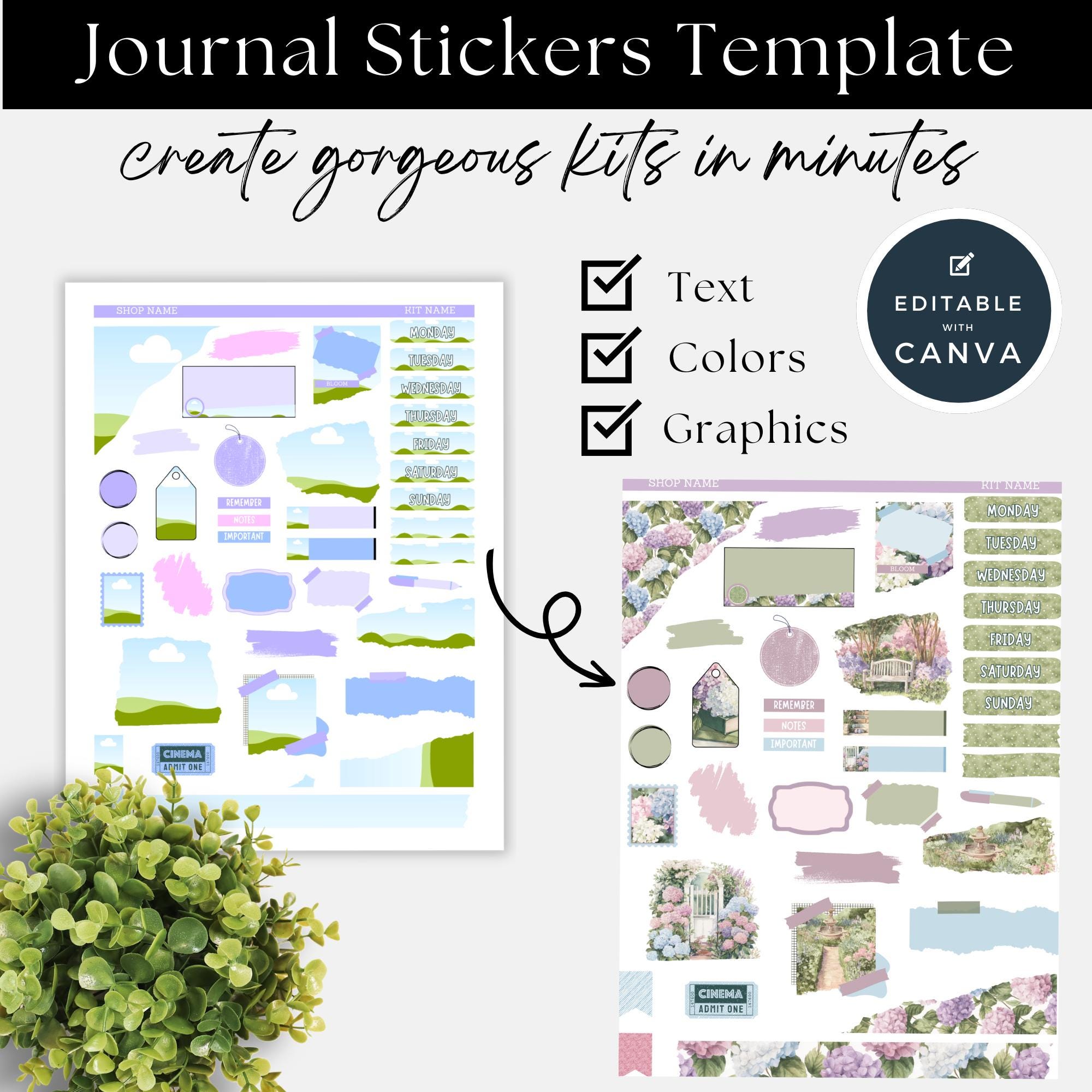 Free Sticker Design Journal Journal Sticker Kit 2 Template: Editable Canva Stickers (digital ...
