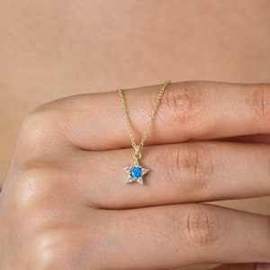 Blue Opal Star Necklace - 925K Sterling Silver - Dainty Star Necklaces - Opal Jewelry - Blue Opal Star Pendant - Christmas Gift for Mom