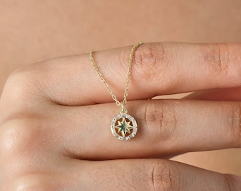Compass Necklace - 925K Sterling Silver - Pole Star Necklace - Minimalist Compass Charm - Night Jewelry - Gift for Daughter - Winter Pendant