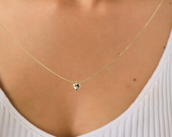 Minimal Puff Heart Necklace - 14K Gold Plated - Puff Heart Pendant - Puffy Heart Choker - Love Jewery - Valentine's Day Gifts