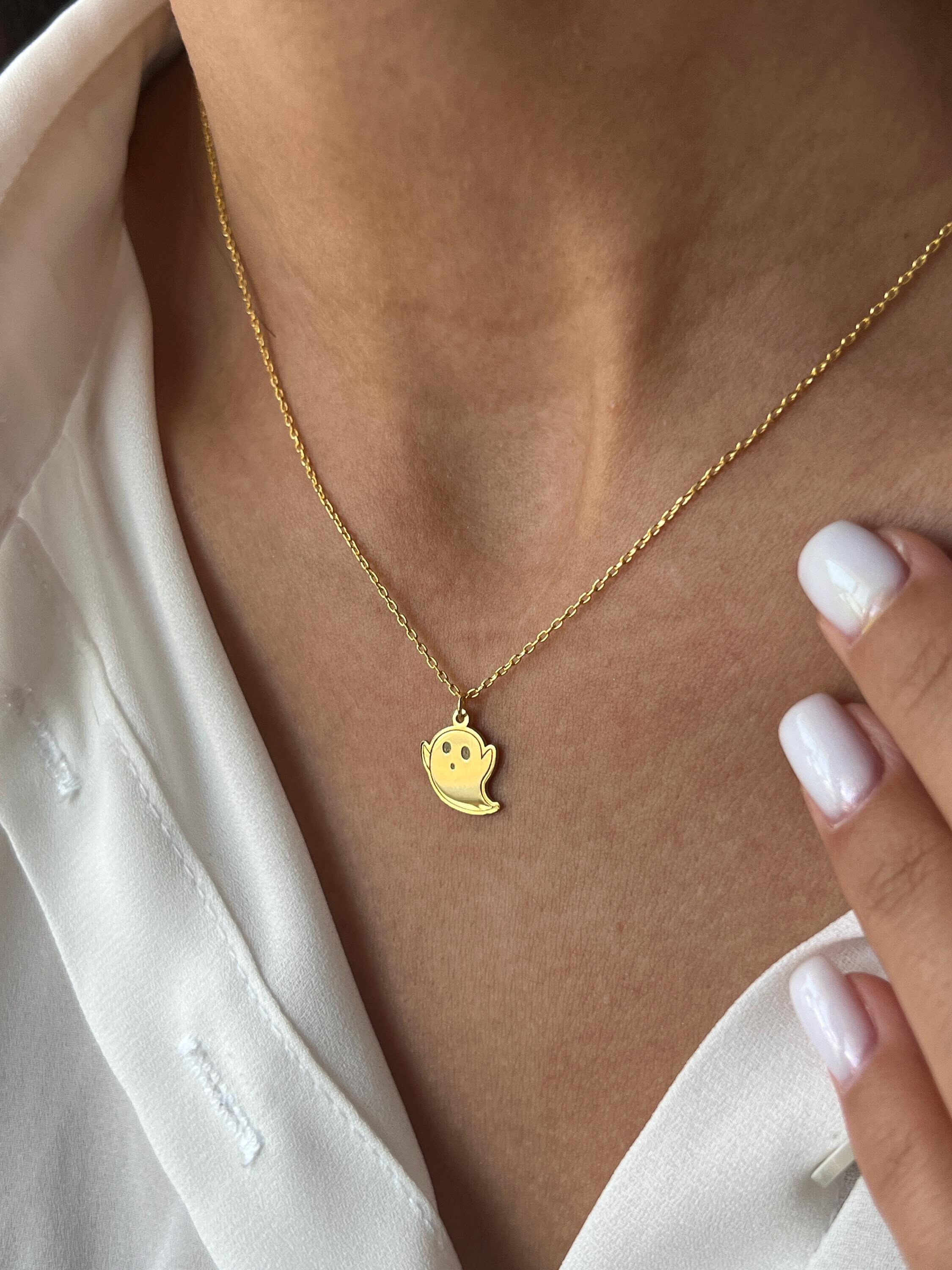 Ghost Necklace - 925K Sterling Silver - Halloween Jewelry - Necklace for Fall - Scary Pendant - Gift for Daughter - Gift for Sister