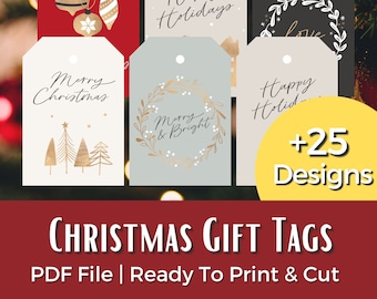 Christmas Gift Tags, Ready To Print And Cut, PDF File, Christmas Tags