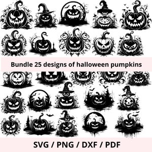Pack de 25 citrouilles d'halloween pour machine de découpe SVG