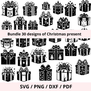 Silhouette cadeau de Noël clip art SVG, cadeau Noël fichier découpe, Décoration Noël DIY, fichier découpe imprimable, machine cricut cameo,