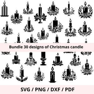 Silhouette bougie de Noël clip art SVG, chandelle fichier découpe, Décoration Noël DIY, fichier découpe imprimable, machine cricut cameo,