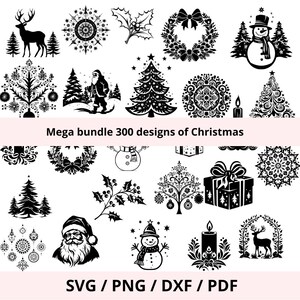 Mega bundle 300 dessins numériques Noël, décoration hiver DIY SVG fichier découpe cricut, silhouette dessin vectoriel cut file, Noel clipart