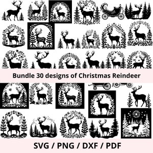 Dessin numérique renne clip art SVG, silhouette renne de Noël fichier découpe, Décoration Noël DIY, fichier digital imprimable cricut,