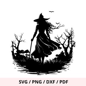 Silhouette sorcière SVG, Sorcière fichier découpe, Décoration halloween DIY, fichier découpe imprimable, machine cricut cameo,