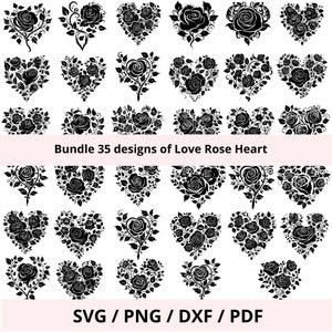 Bundle 35 fichiers numériques coeur rose, silhouette coeur thème amour, fichiers vectoriels pour machine découpe